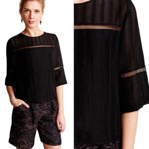 Anthropologie Black Sheer Stripe Boxy Blouse